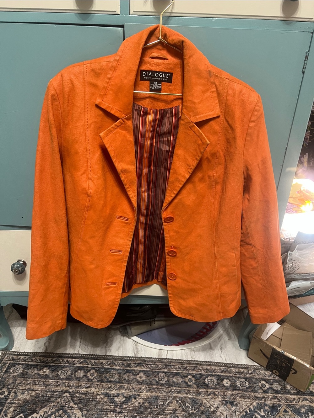 Dialogue Orange Suede Notch-Lapel Blazer